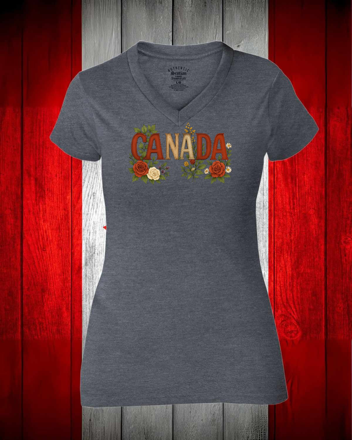 Canada Flowers Full Women's V-neck Stanfield's Tee