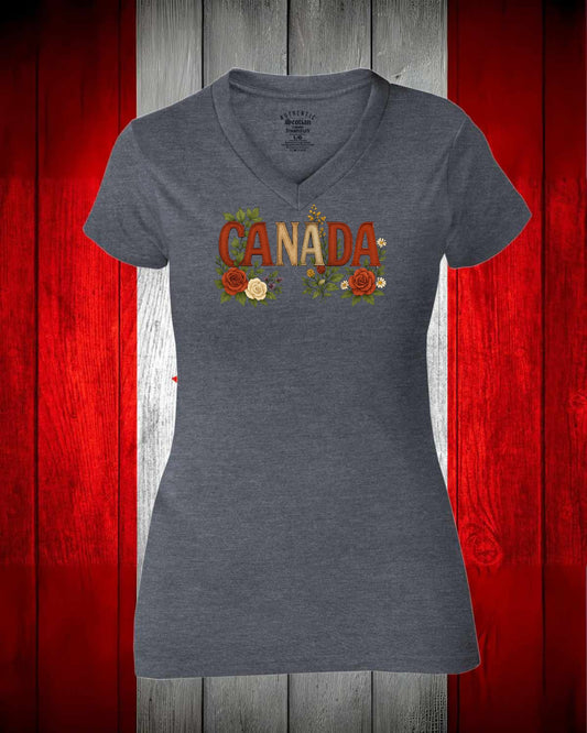 Canada Flowers Full Women's V-neck Stanfield's Tee