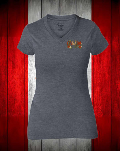 Canada Flowers left chest Women's V-neck Stanfield's Tee