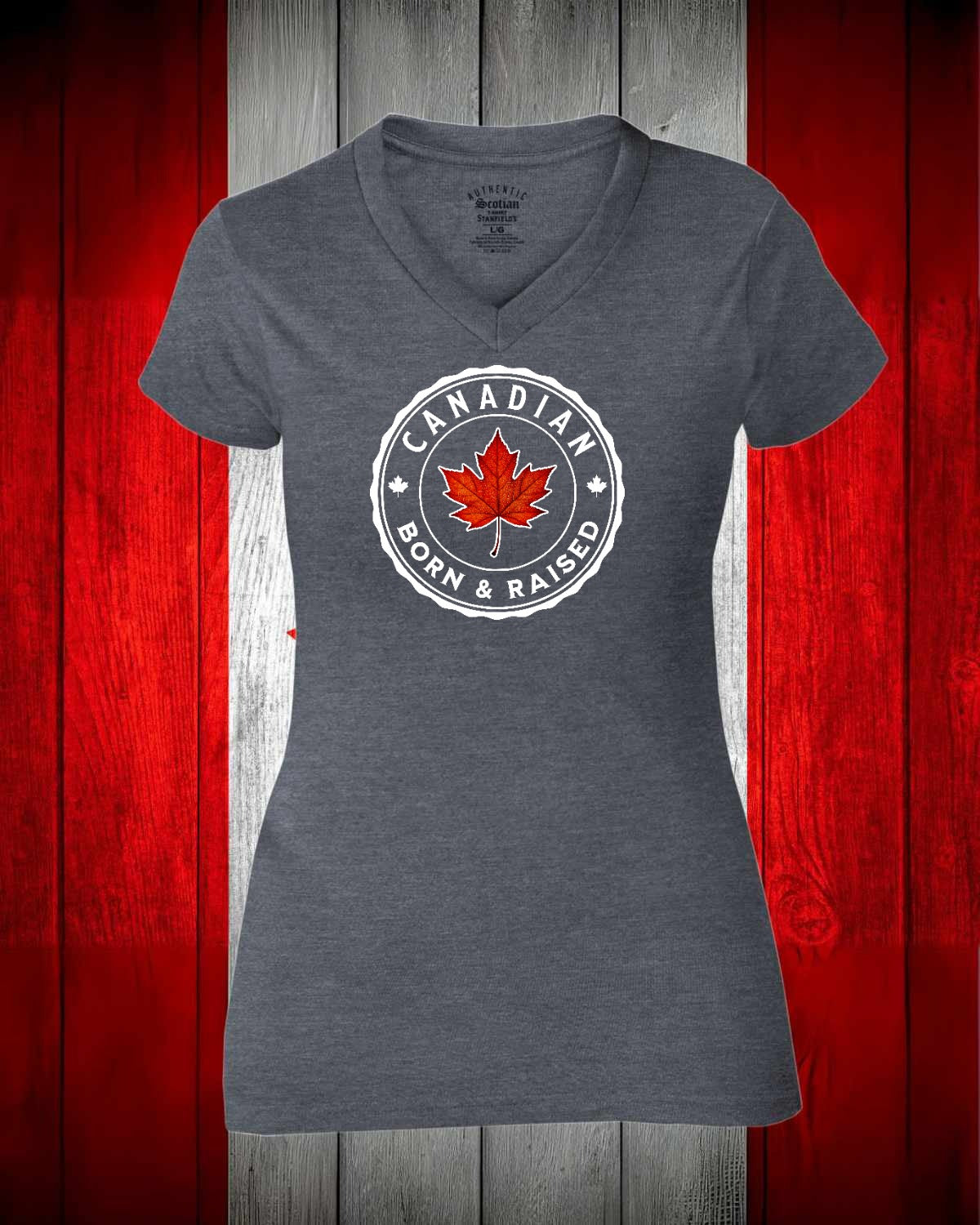 Canadian Born & Raised Full Women's V-neck Stanfield's Tee