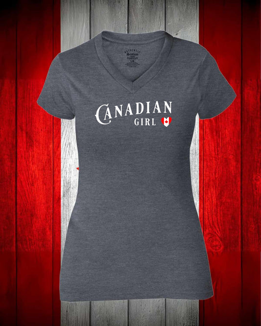 Canadian Girl Heart Flag Full Women's V-neck Stanfield's Tee