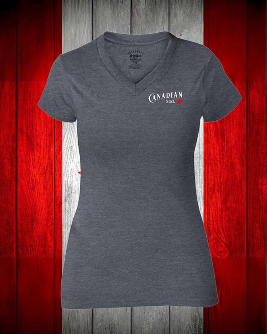 Canadian Girl Leaf left chest Women's V-neck Stanfield's Tee