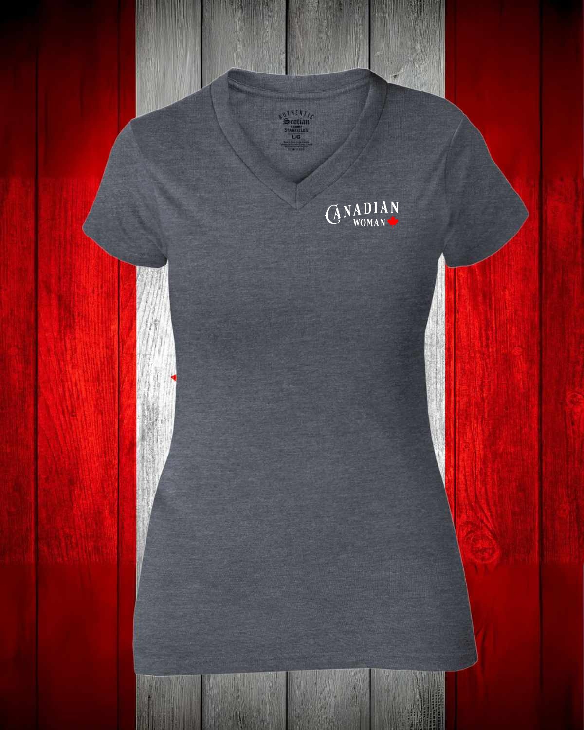 Canadian Woman Leaf left chest Women's V-neck Stanfield's Tee