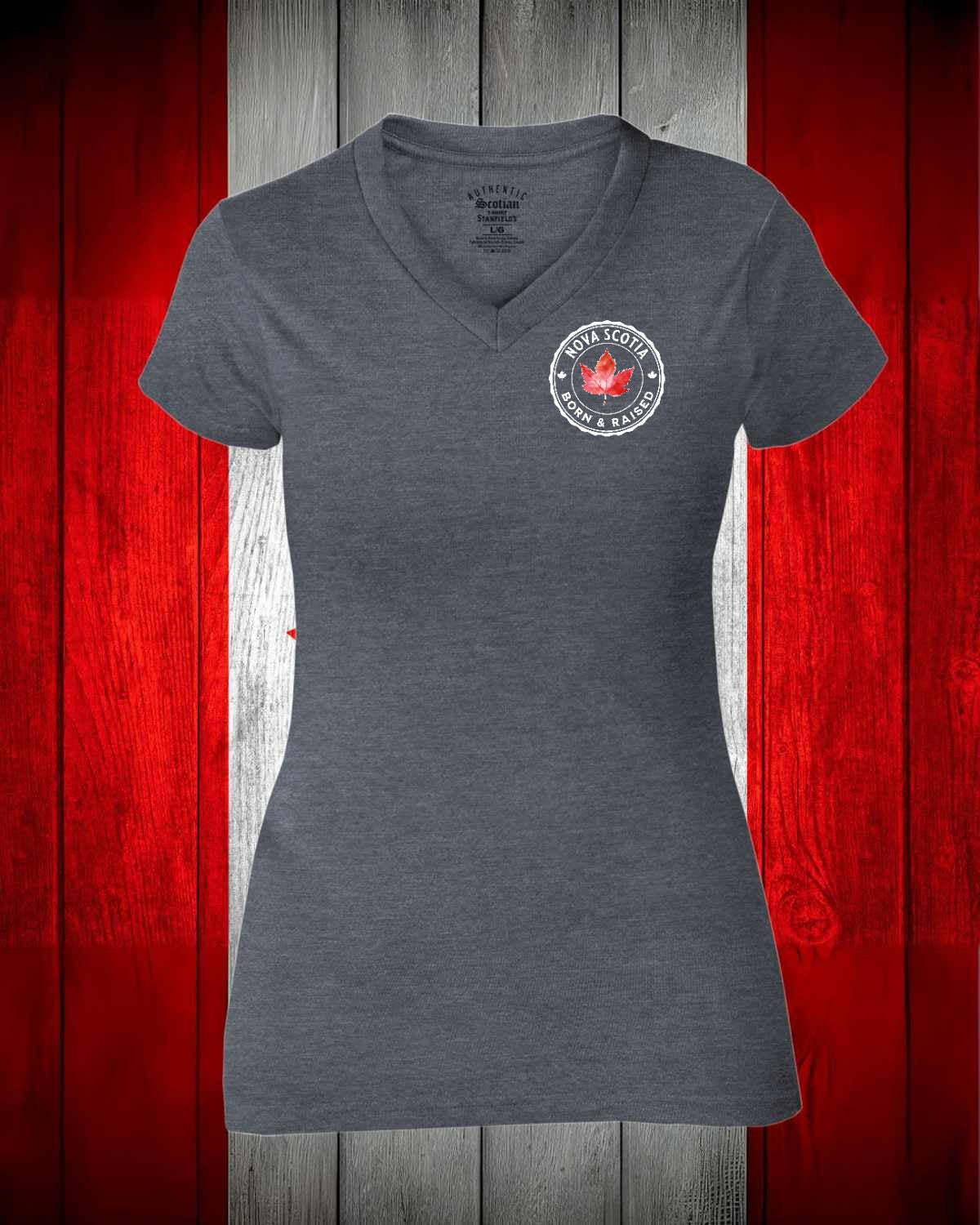Nova Scotia Born and Raised left chest and back Women's Stanfield's Tee