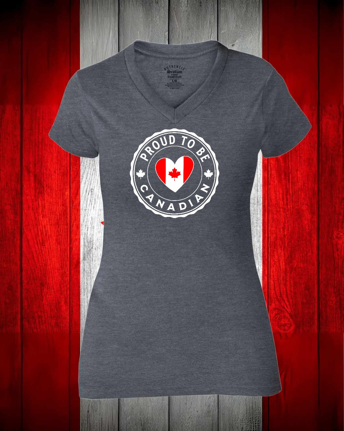 Proud to be Canadian Heart Full Women's V-neck Stanfield's Tee
