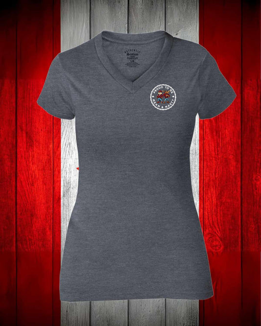 Proud to be Mean & Nasty Moose / Beaver  Left Chest And Full Back Women's V-neck Stanfield's Tee