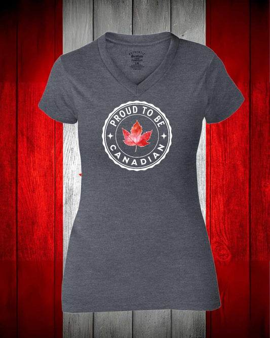 Proud to be Canadian leaf Full Women's V-neck Stanfield's Tee