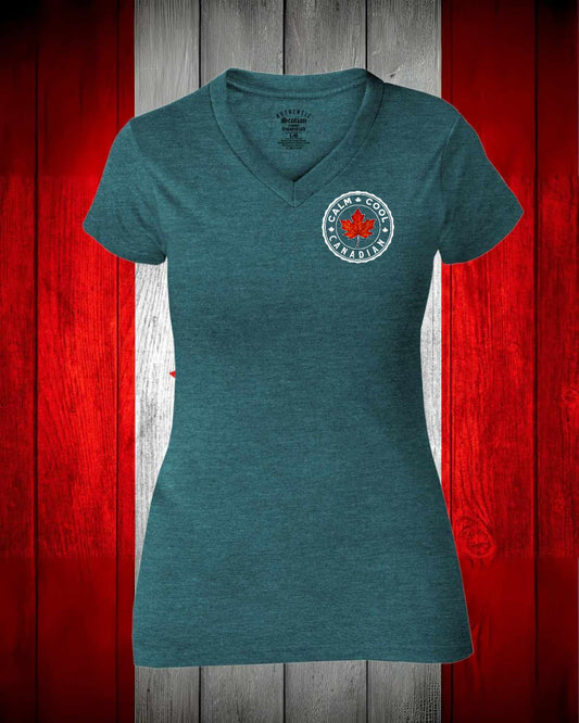Calm Cool Canadian Leaf Left Chest  Women's V-neck Stanfield's Tee