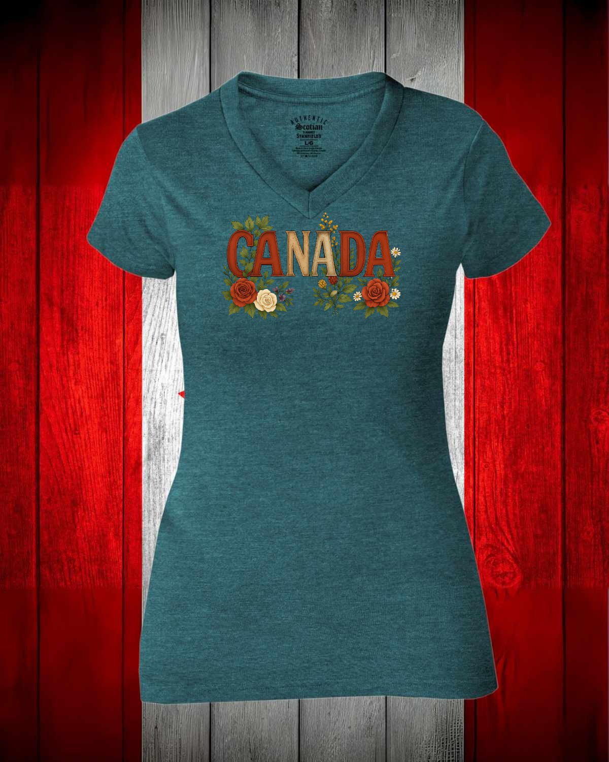 Canada Flowers Full Women's V-neck Stanfield's Tee