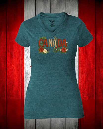 Canada Flowers Full Women's V-neck Stanfield's Tee