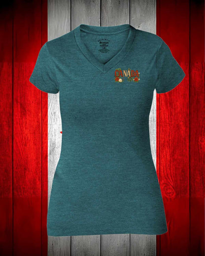 Canada Flowers left chest Women's V-neck Stanfield's Tee