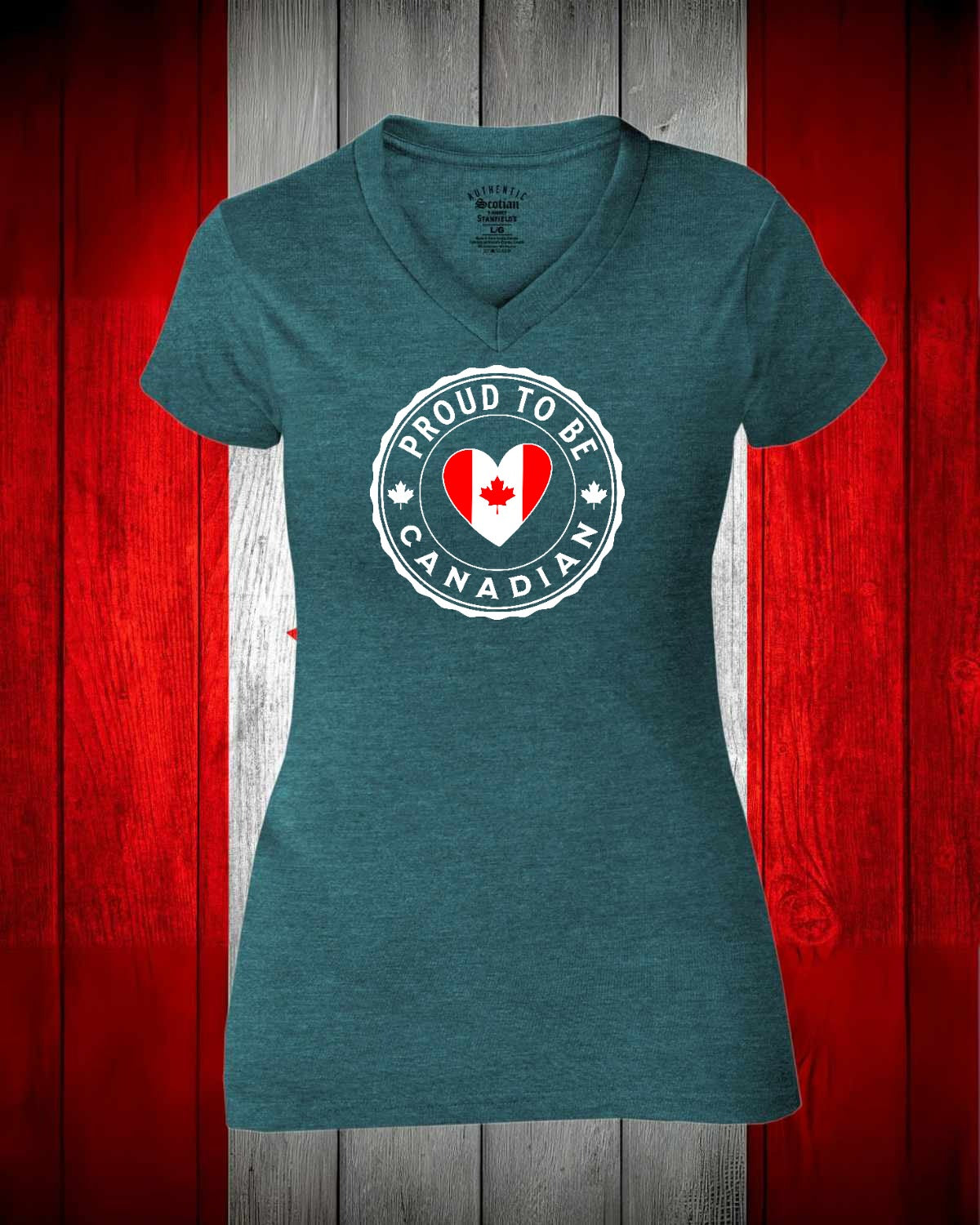 Proud to be Canadian Heart Full Women's V-neck Stanfield's Tee