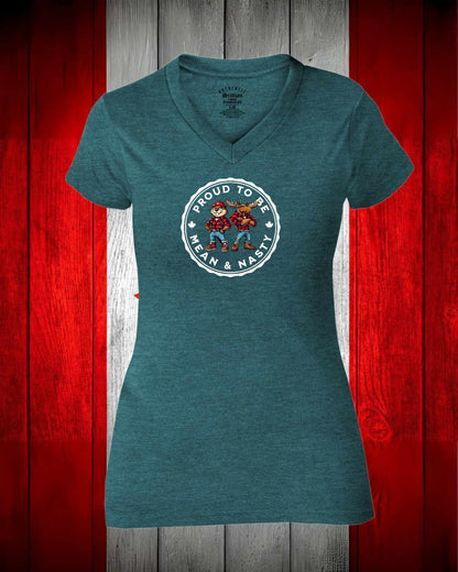 Proud to be Mean & Nasty Moose / Beaver  Full Women's V-neck Stanfield's Tee
