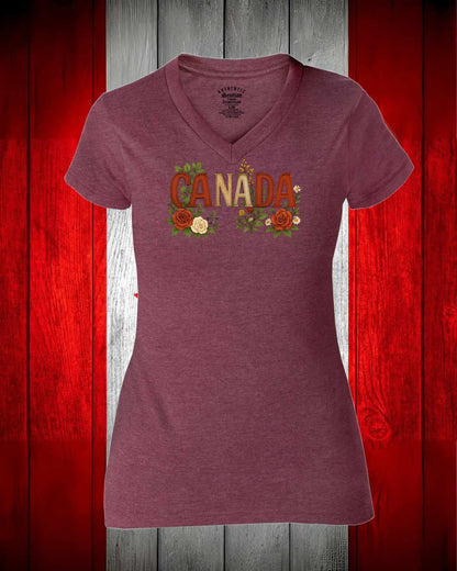 Canada Flowers Full Women's V-neck Stanfield's Tee
