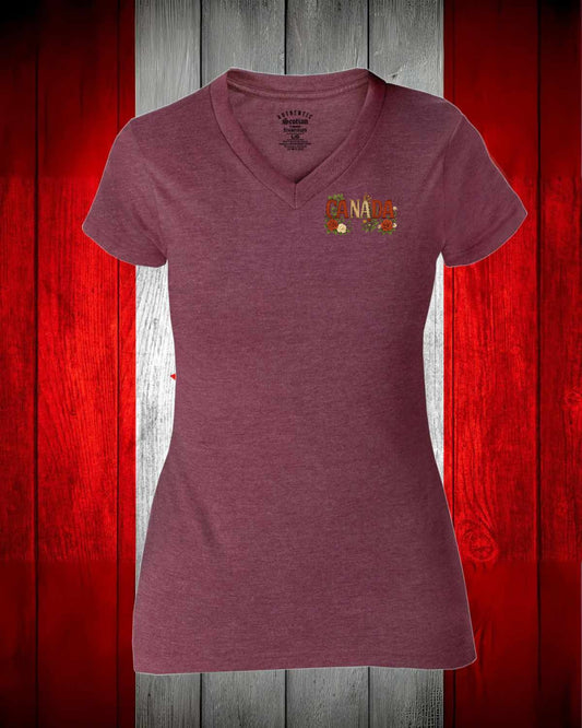 Canada Flowers left chest Women's V-neck Stanfield's Tee