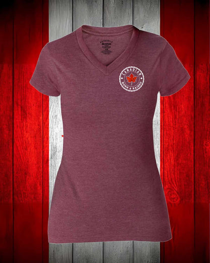 Canadian Born & Raised Left Chest And Full Back Women's V-neck Stanfield's Tee