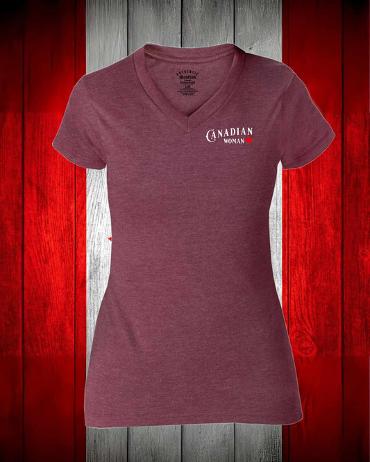 Canadian Woman Leaf left chest Women's V-neck Stanfield's Tee