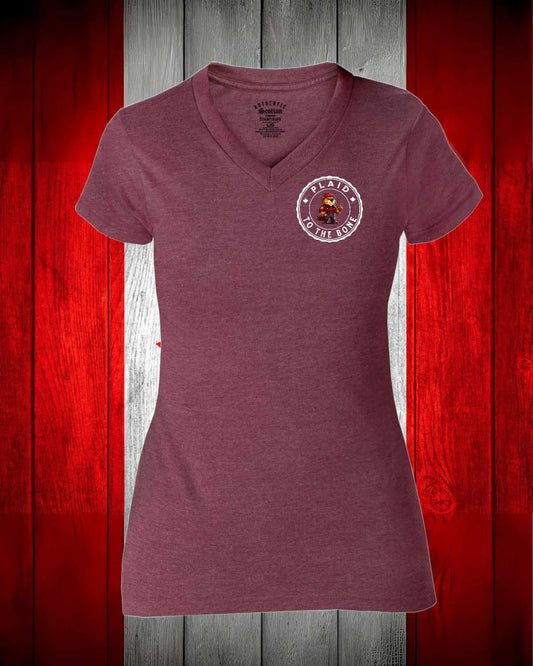 Plaid to the Bone Beaver Left Chest  Women's V-neck Stanfield's Tee