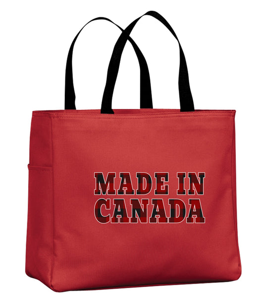 Made In Canada Plaid Background Tote Bag
