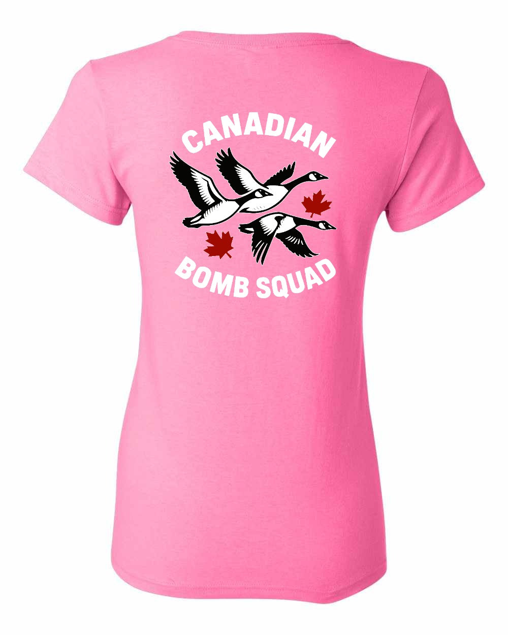 Canadian Bomb Squad Cropped Left Chest and Back Women's Tee in Azalea Pink - back
