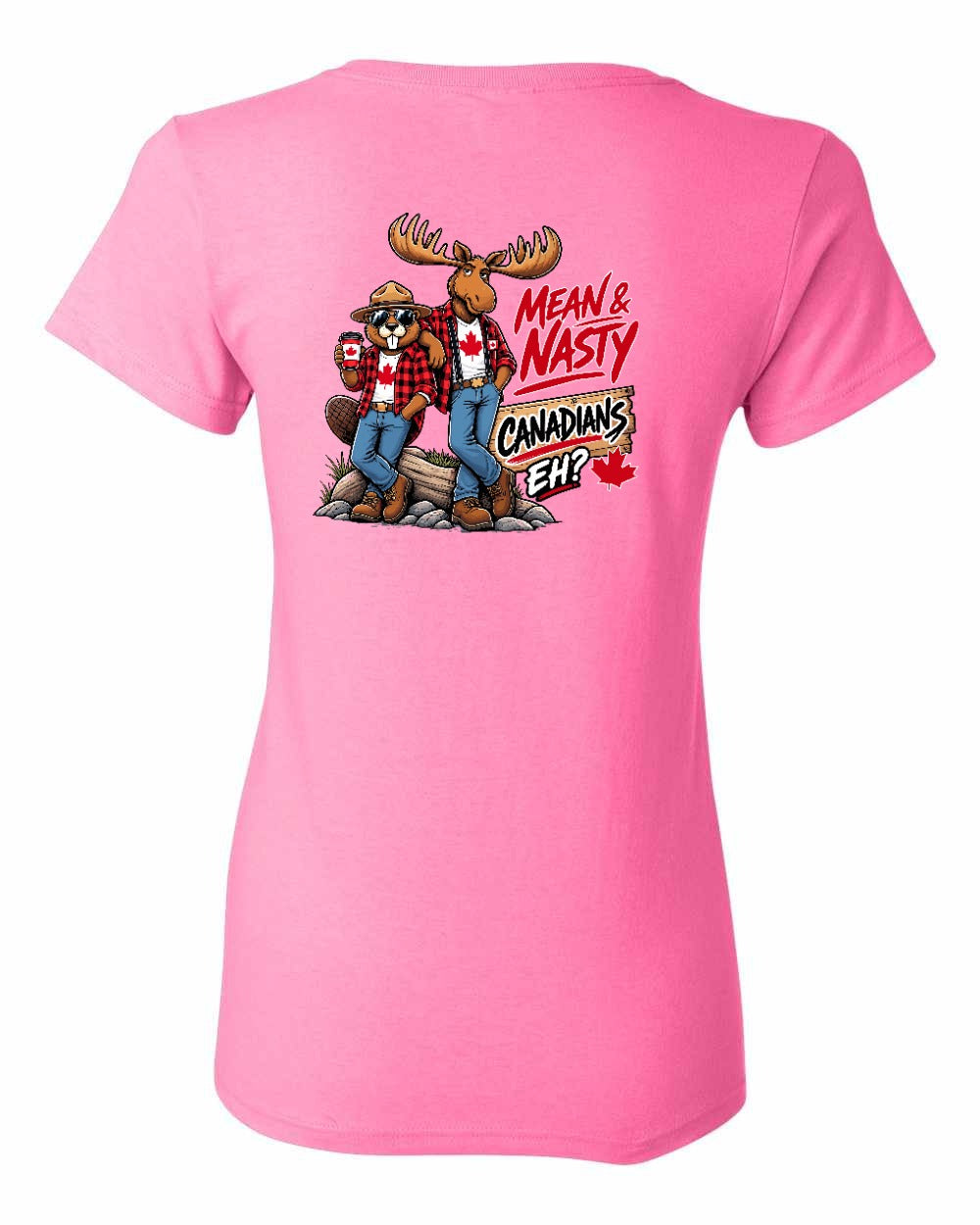 Mean and Nasty New Left Chest and Back Women's Tee in Azalea Pink - back