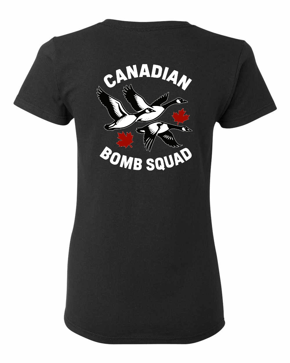 Canadian Bomb Squad Cropped Left Chest and Back Women's Tee in Black - back