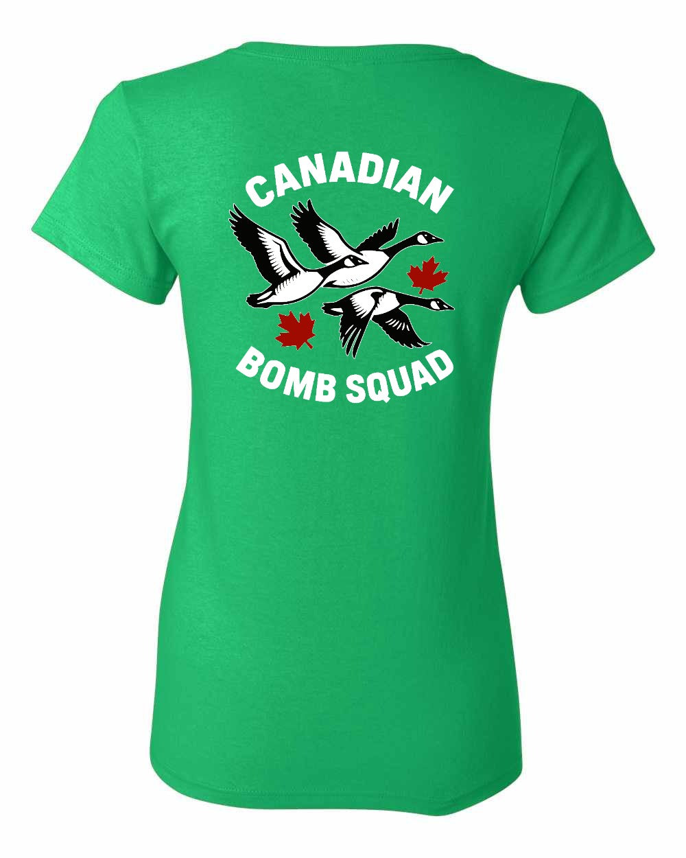 Canadian Bomb Squad Cropped Left Chest and Back Women's Tee in Irish Green - back