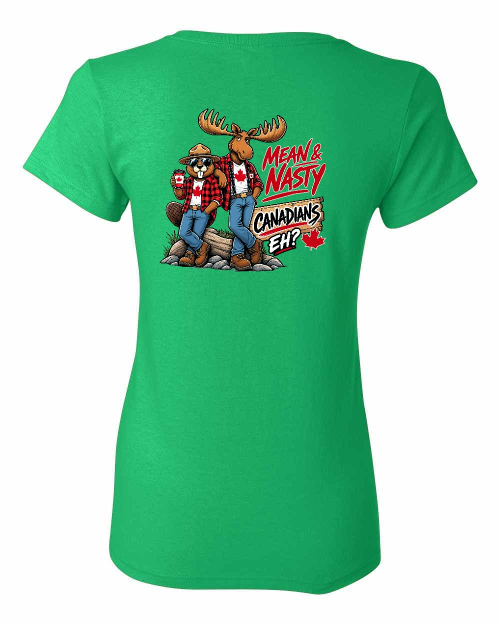 Mean and Nasty New Left Chest and Back Women's Tee in Irish Green - back