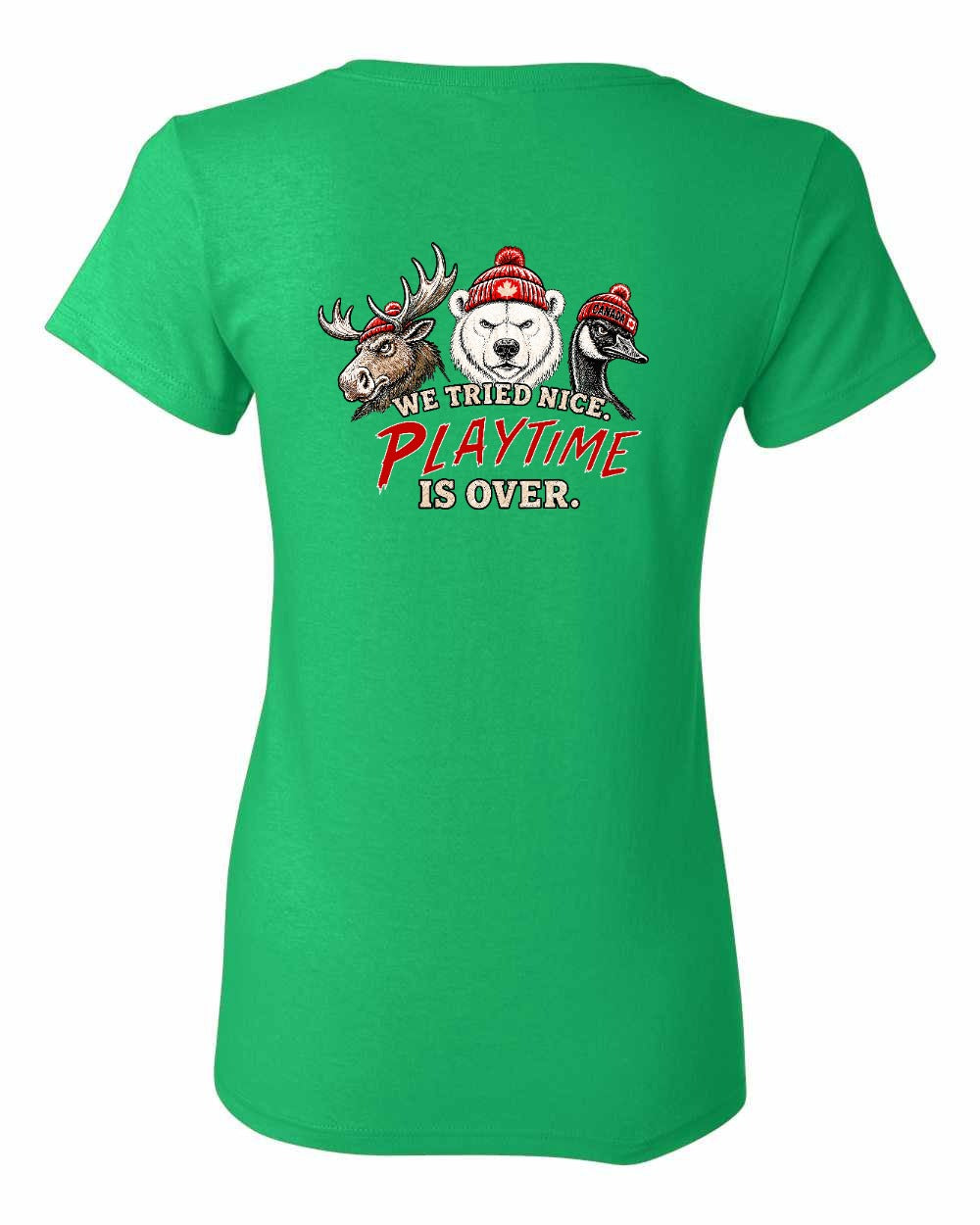 We Tried Nice New Left Chest and Back Women's Tee in Irish Green - back