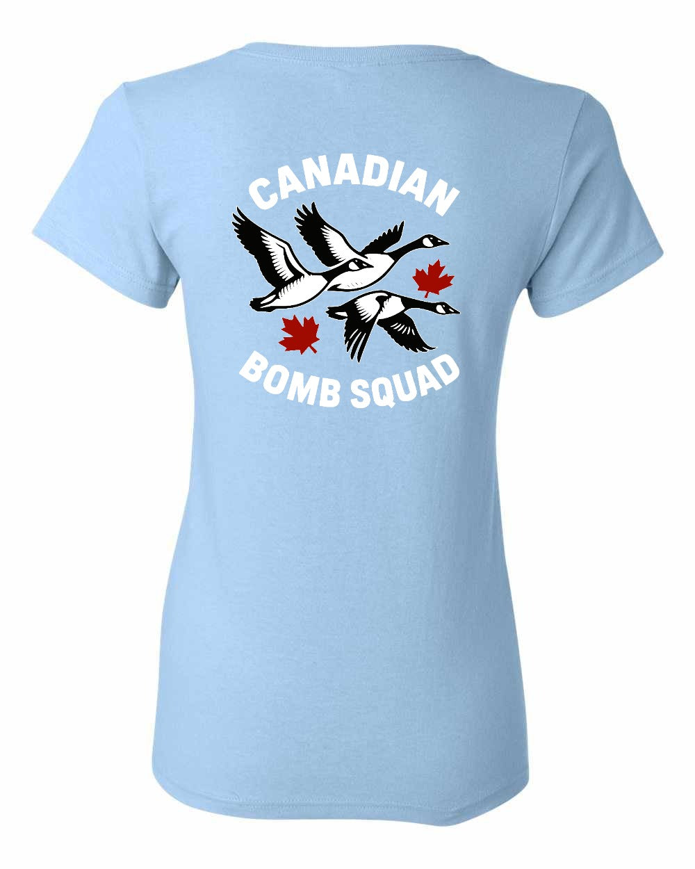 Canadian Bomb Squad Cropped Left Chest and Back Women's Tee in Light Blue - back