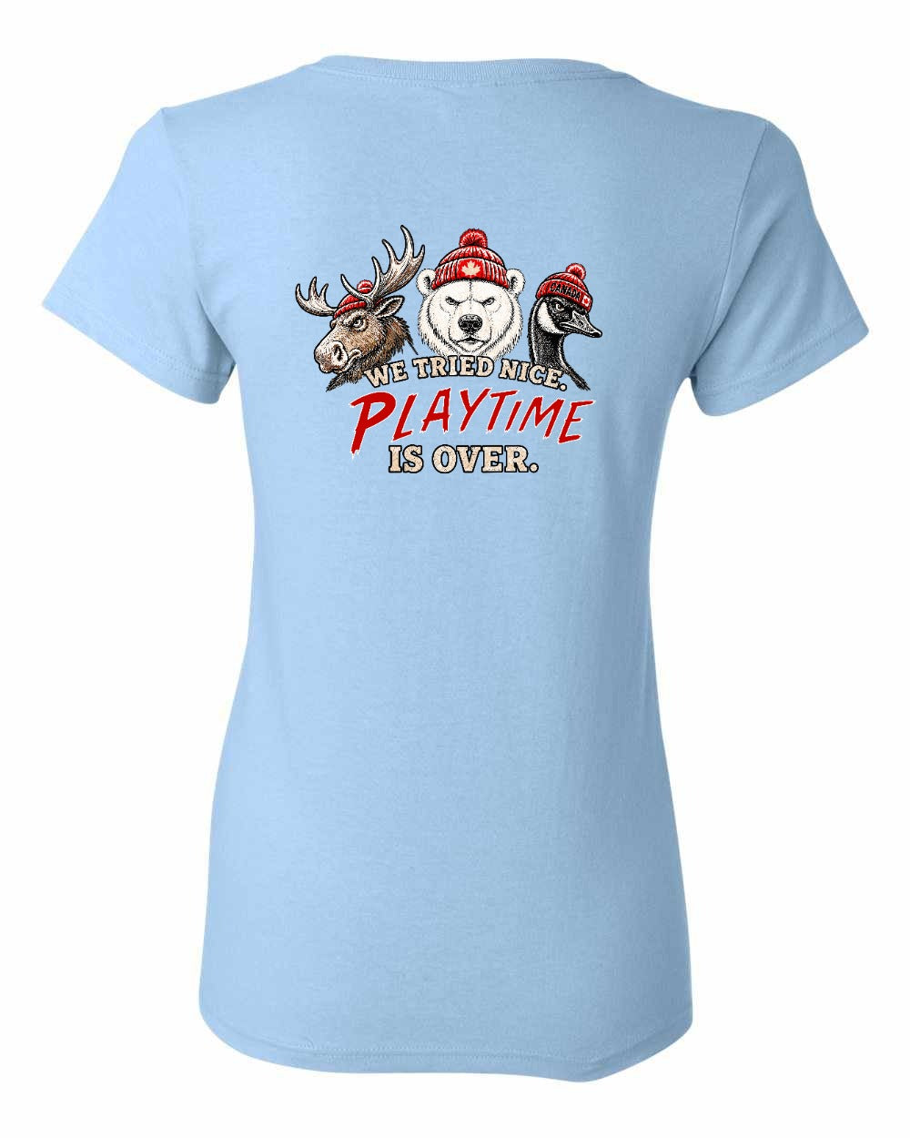 We Tried Nice New Left Chest and Back Women's Tee in Light Blue - back