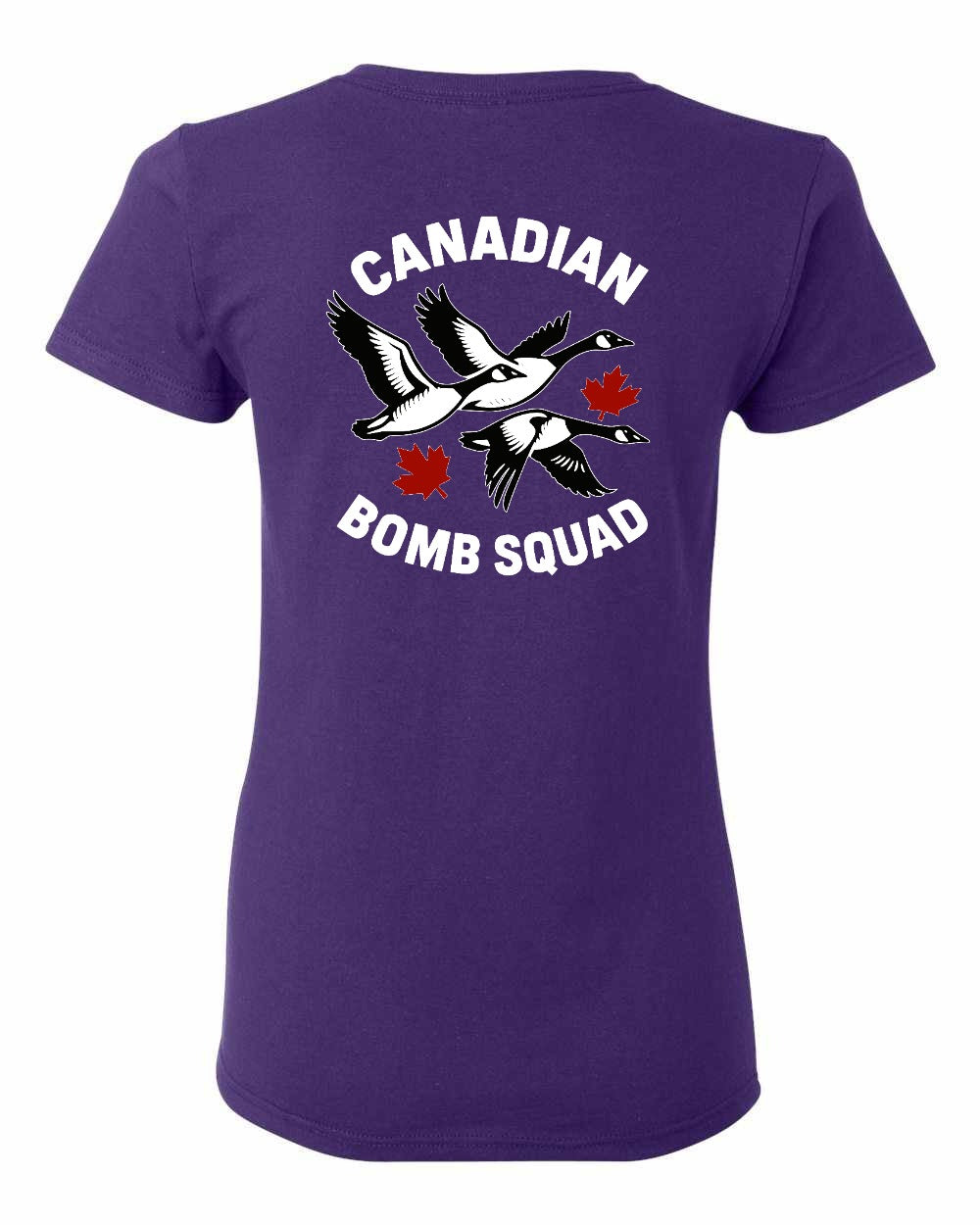 Canadian Bomb Squad Cropped Left Chest and Back Women's Tee in Purple - back