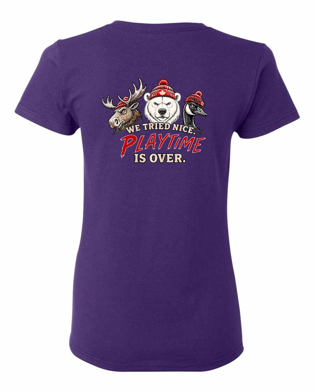We Tried Nice New Left Chest and Back Women's Tee in Purple - back
