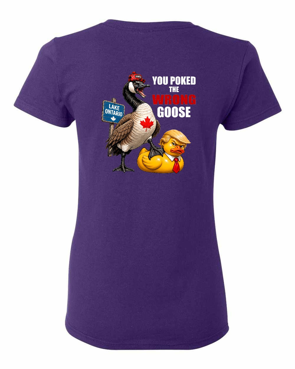 Poked the Wrong Goose Left Chest and Back Women's Tee in Purple - back