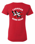 Canadian Bomb Squad Cropped Left Chest and Back Women's Tee in Red - back