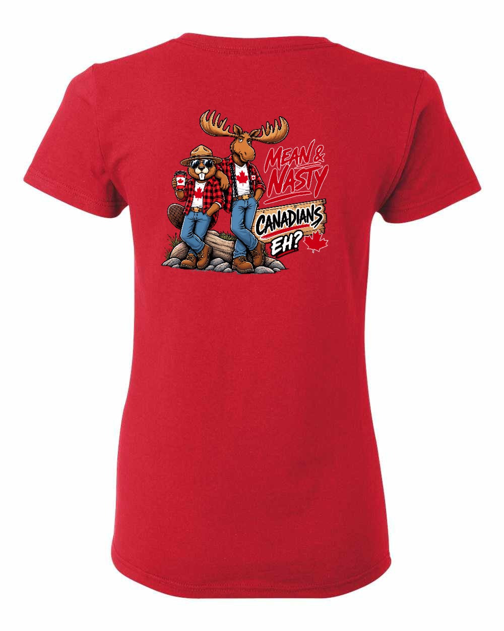 Mean and Nasty New Left Chest and Back Women's Tee in Red - back