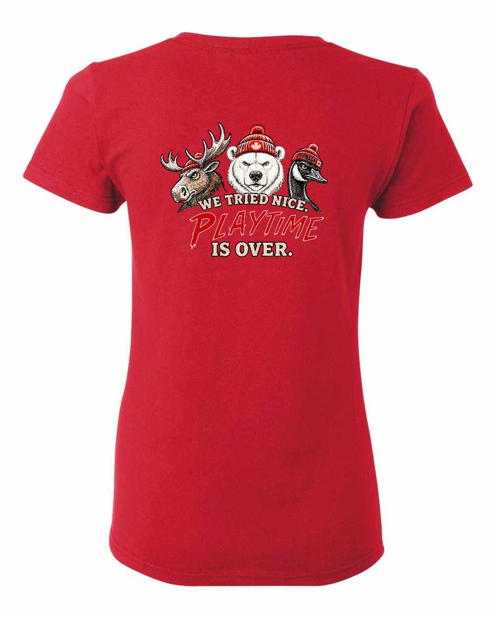 We Tried Nice New Left Chest and Back Women's Tee in Red - back
