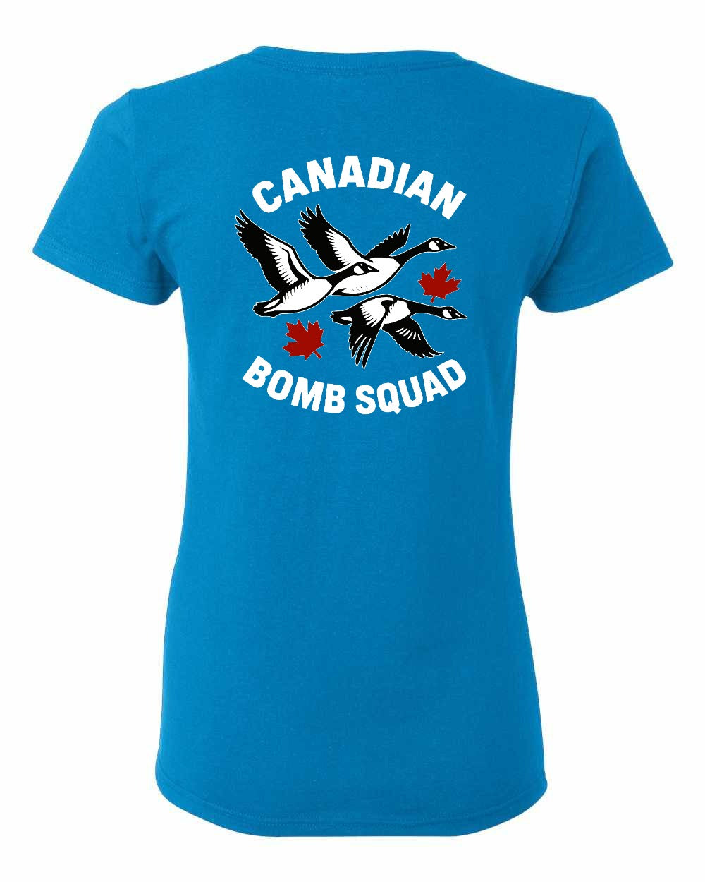 Canadian Bomb Squad Cropped Left Chest and Back Women's Tee in Sapphire - back