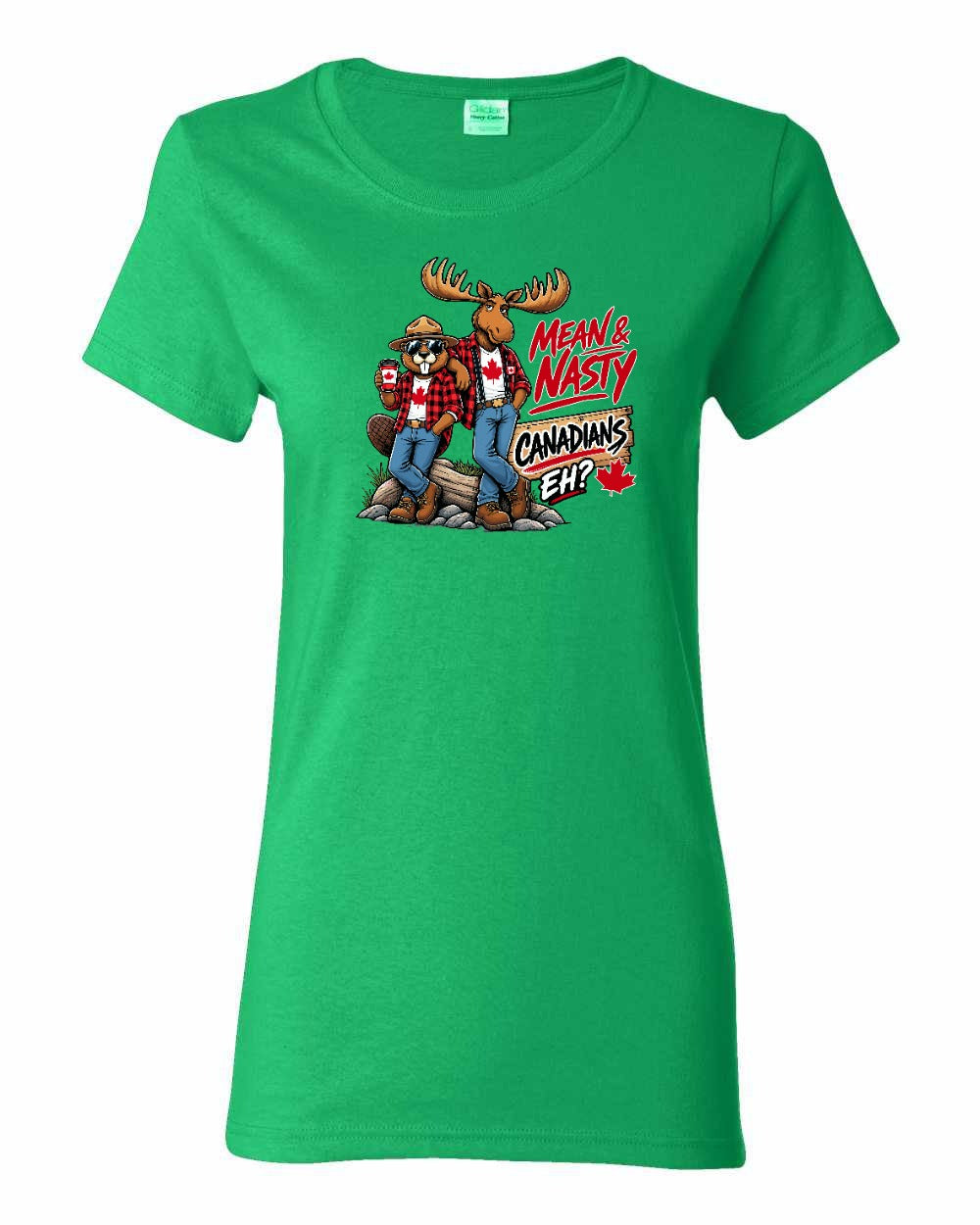 Mean and Nasty New Full Front Women's Tee in Irish Green