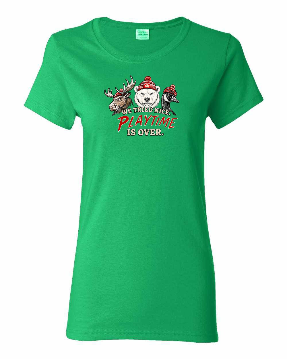 We Tried Nice New Full Front Women's Tee in Irish Green