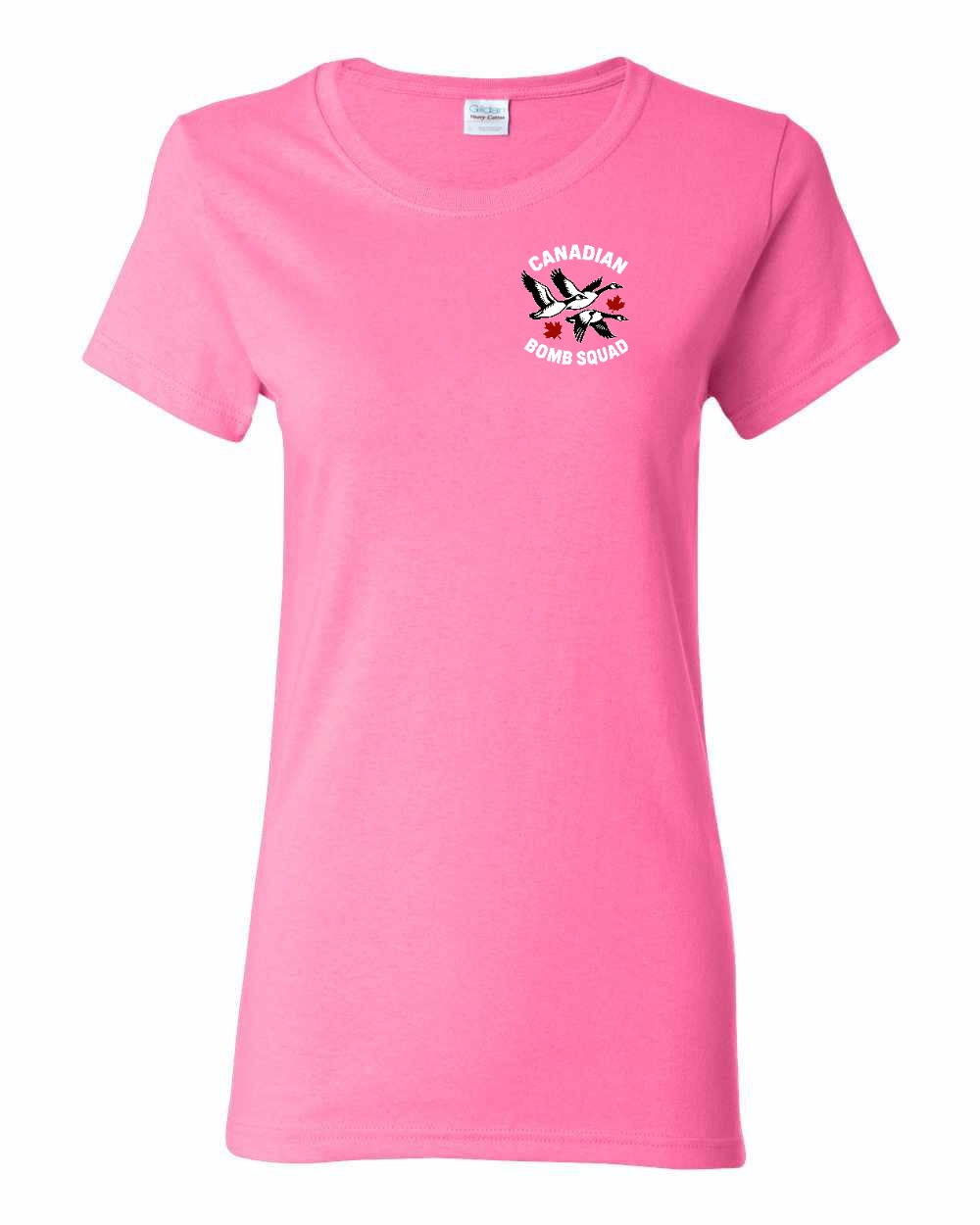 Canadian Bomb Squad Cropped Left Chest and Back Women's Tee in Azalea Pink