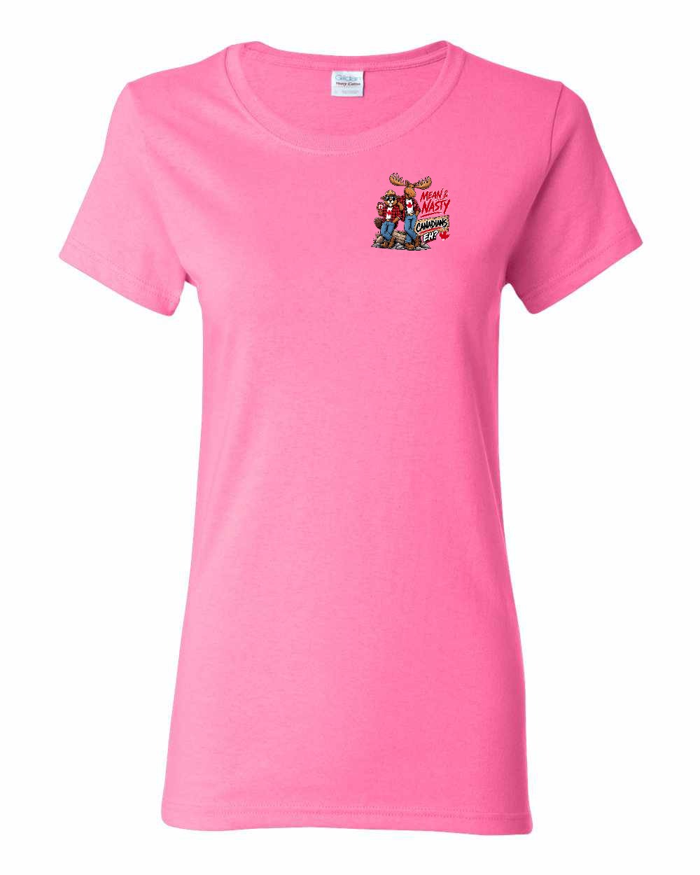 Mean and Nasty New Left Chest and Back Women's Tee in Azalea Pink
