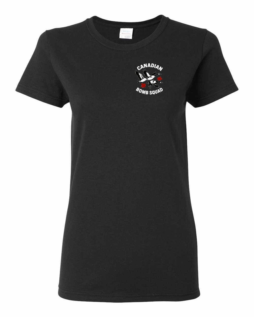 Canadian Bomb Squad Cropped Left Chest and Back Women's Tee in Black