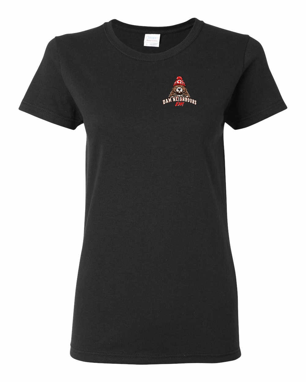 Dam Neighbours Left Chest and Back Women's Tee in Black