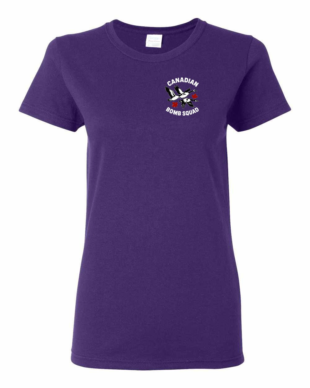 Canadian Bomb Squad Cropped Left Chest and Back Women's Tee in Purple