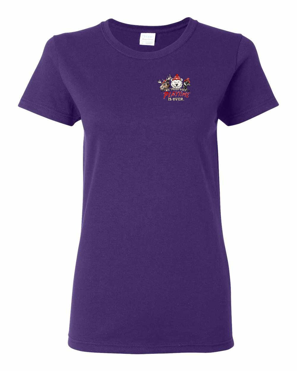 We Tried Nice New Left Chest and Back Women's Tee in Purple