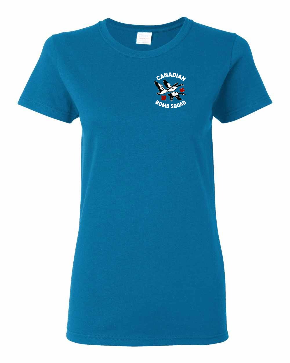 Canadian Bomb Squad Cropped Left Chest and Back Women's Tee in Sapphire