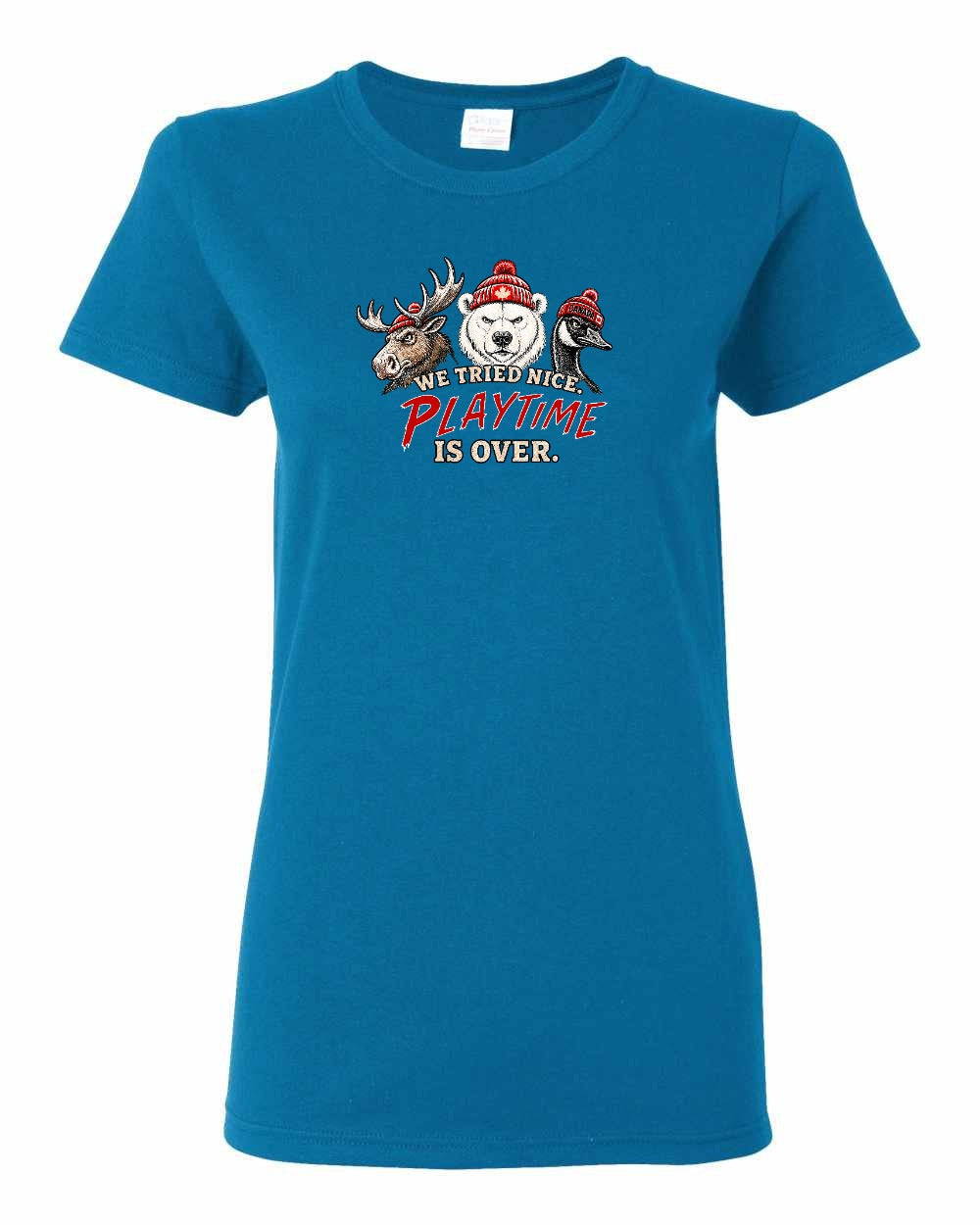 We Tried Nice New Full Front Women's Tee in Sapphire