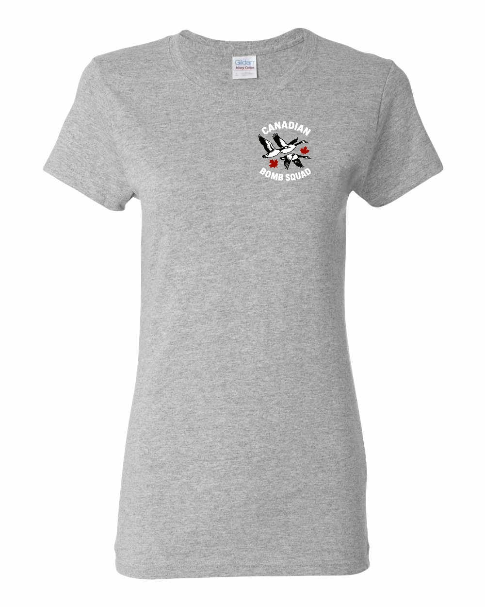 Canadian Bomb Squad Cropped Left Chest and Back Women's Tee in Sport Grey