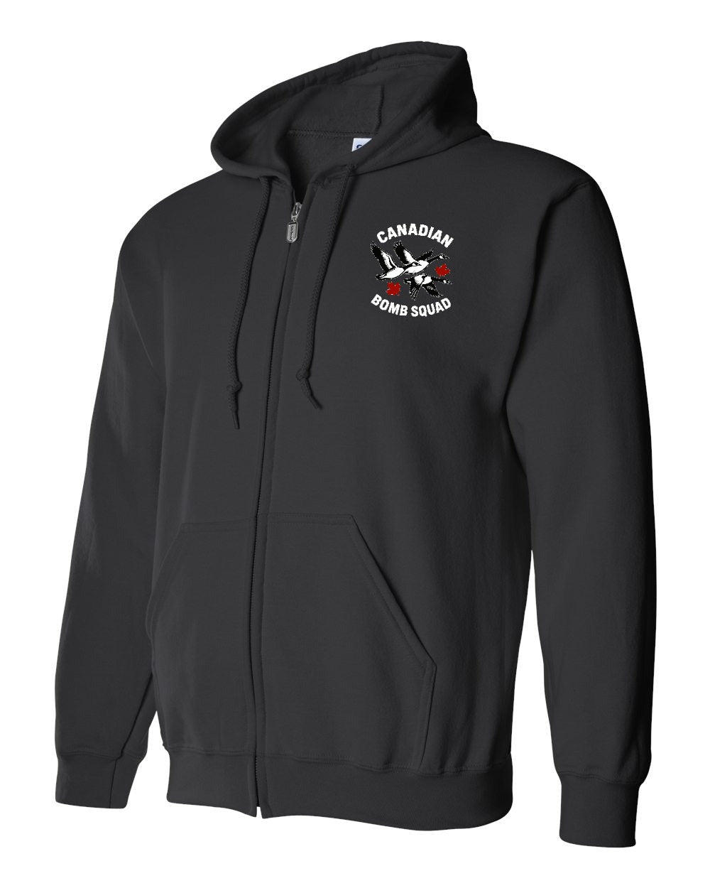 Canadian Bomb Squad Cropped Left Chest Zip Hoodie in Black